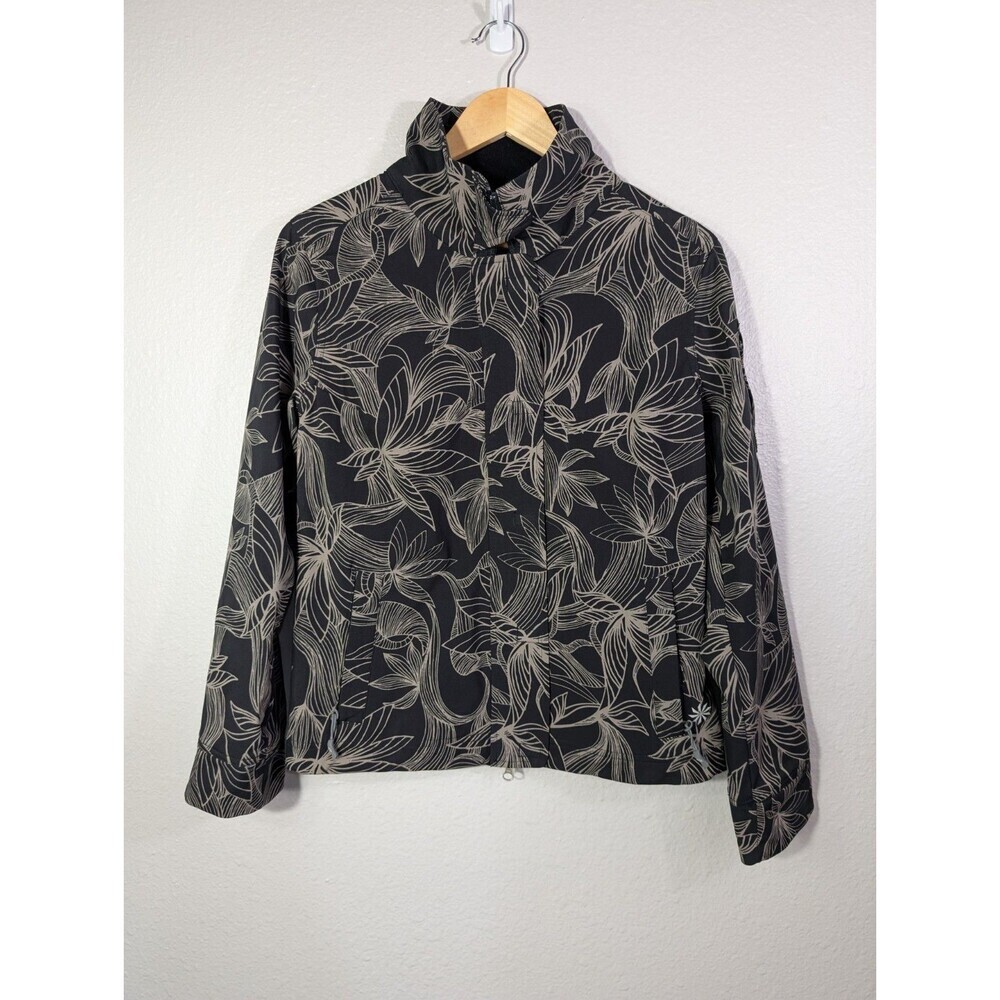 Athleta Odyssey Leaf Print Jacket Zip Up Magnetic Running Workout Black Sz S 130